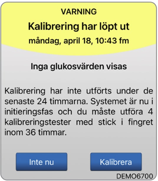 Varningsmeddelande som lyder: ”Kalibrering har gått ut”